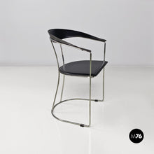 将图片加载到图库查看器,Black leather and chromed metal chair, 1980s