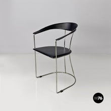 将图片加载到图库查看器,Black leather and chromed metal chair, 1980s