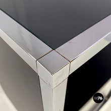 将图片加载到图库查看器,Chromed steel, wood and glass table for stereo and vinyls, 1990s