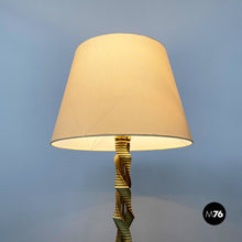 画像をギャラリービューアに読み込む, Green wood, white fabric and brass floor lamp, 1950s