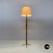 画像をギャラリービューアに読み込む, Green wood, white fabric and brass floor lamp, 1950s
