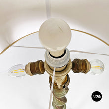 画像をギャラリービューアに読み込む, Green wood, white fabric and brass floor lamp, 1950s