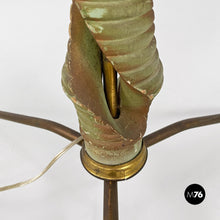 画像をギャラリービューアに読み込む, Green wood, white fabric and brass floor lamp, 1950s