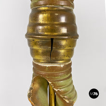 画像をギャラリービューアに読み込む, Green wood, white fabric and brass floor lamp, 1950s