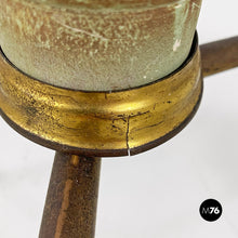 画像をギャラリービューアに読み込む, Green wood, white fabric and brass floor lamp, 1950s