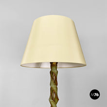 画像をギャラリービューアに読み込む, Green wood, white fabric and brass floor lamp, 1950s