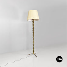 画像をギャラリービューアに読み込む, Green wood, white fabric and brass floor lamp, 1950s