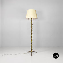画像をギャラリービューアに読み込む, Green wood, white fabric and brass floor lamp, 1950s
