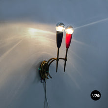 Load image into Gallery viewer, Brass appliques with two lights points, 1950s