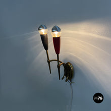 Load image into Gallery viewer, Brass appliques with two lights points, 1950s