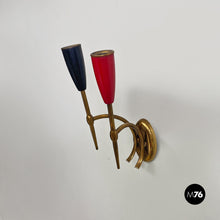 Load image into Gallery viewer, Brass appliques with two lights points, 1950s