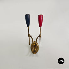 Load image into Gallery viewer, Brass appliques with two lights points, 1950s