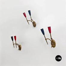Load image into Gallery viewer, Brass appliques with two lights points, 1950s