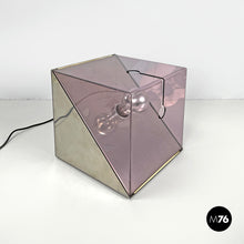 画像をギャラリービューアに読み込む, Metal and purple plexiglass table lamp by Iter Elettronica, 1970s