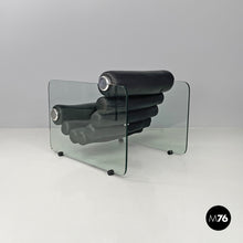 将图片加载到图库查看器,Black leather and glass armchairs Hyaline by Fabio Lenci for Comfort Line, 1970s