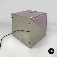 画像をギャラリービューアに読み込む, Metal and purple plexiglass table lamp by Iter Elettronica, 1970s