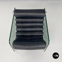 将图片加载到图库查看器,Black leather and glass armchairs Hyaline by Fabio Lenci for Comfort Line, 1970s