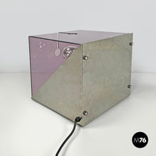 画像をギャラリービューアに読み込む, Metal and purple plexiglass table lamp by Iter Elettronica, 1970s