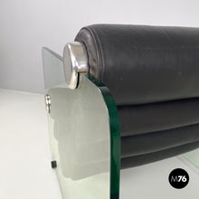 将图片加载到图库查看器,Black leather and glass armchairs Hyaline by Fabio Lenci for Comfort Line, 1970s