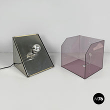 画像をギャラリービューアに読み込む, Metal and purple plexiglass table lamp by Iter Elettronica, 1970s