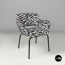Load image into Gallery viewer, Armchair in zebra fabric and black metal, 1970s