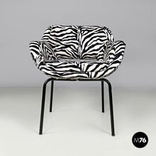 Load image into Gallery viewer, Armchair in zebra fabric and black metal, 1970s
