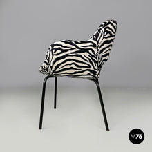 Load image into Gallery viewer, Armchair in zebra fabric and black metal, 1970s