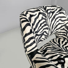 Load image into Gallery viewer, Armchair in zebra fabric and black metal, 1970s
