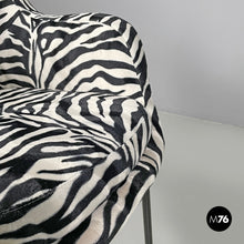 Load image into Gallery viewer, Armchair in zebra fabric and black metal, 1970s