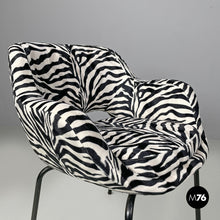 Load image into Gallery viewer, Armchair in zebra fabric and black metal, 1970s