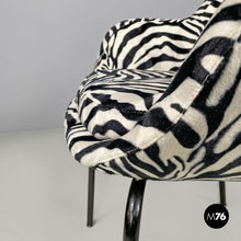 Load image into Gallery viewer, Armchair in zebra fabric and black metal, 1970s