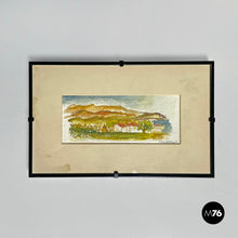 画像をギャラリービューアに読み込む, Watercolor landscape painting with black wooden frame, 1990s