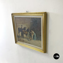 画像をギャラリービューアに読み込む, Painting with donkeys in golden frame, 1960s