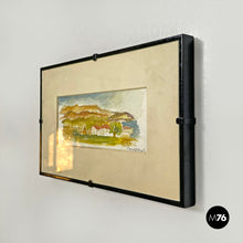 画像をギャラリービューアに読み込む, Watercolor landscape painting with black wooden frame, 1990s