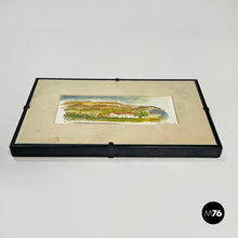 画像をギャラリービューアに読み込む, Watercolor landscape painting with black wooden frame, 1990s