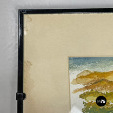 画像をギャラリービューアに読み込む, Watercolor landscape painting with black wooden frame, 1990s