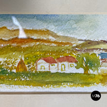 画像をギャラリービューアに読み込む, Watercolor landscape painting with black wooden frame, 1990s