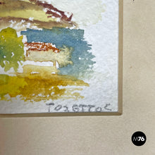 画像をギャラリービューアに読み込む, Watercolor landscape painting with black wooden frame, 1990s