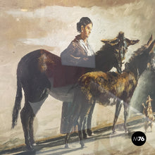 画像をギャラリービューアに読み込む, Painting with donkeys in golden frame, 1960s