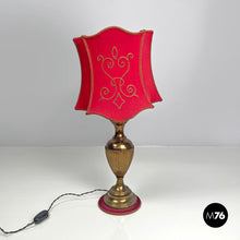 Load image into Gallery viewer, Table lamp with red fabric shade, 1950s