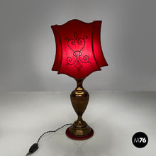 Load image into Gallery viewer, Table lamp with red fabric shade, 1950s