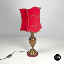 Load image into Gallery viewer, Table lamp with red fabric shade, 1950s