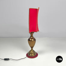 Load image into Gallery viewer, Table lamp with red fabric shade, 1950s