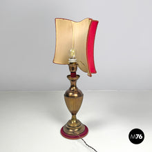 Load image into Gallery viewer, Table lamp with red fabric shade, 1950s