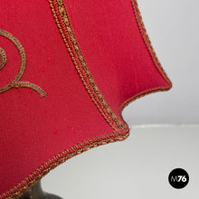 Load image into Gallery viewer, Table lamp with red fabric shade, 1950s