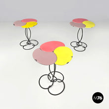 Load image into Gallery viewer, Pink lilac and yellow enamel wrought iron coffee table, 1950s