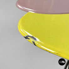 Load image into Gallery viewer, Pink lilac and yellow enamel wrought iron coffee table, 1950s