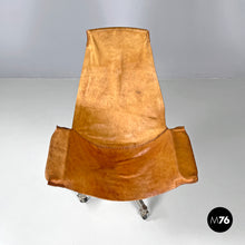 Charger l'image dans la galerie, Brown leather swivel chairs with wheels, 1950s