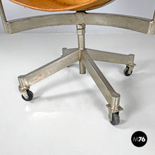 Charger l'image dans la galerie, Brown leather swivel chairs with wheels, 1950s
