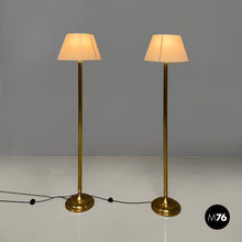 画像をギャラリービューアに読み込む, Round floor lamps in white fabric and brass by Lam Bologna, 1960s
